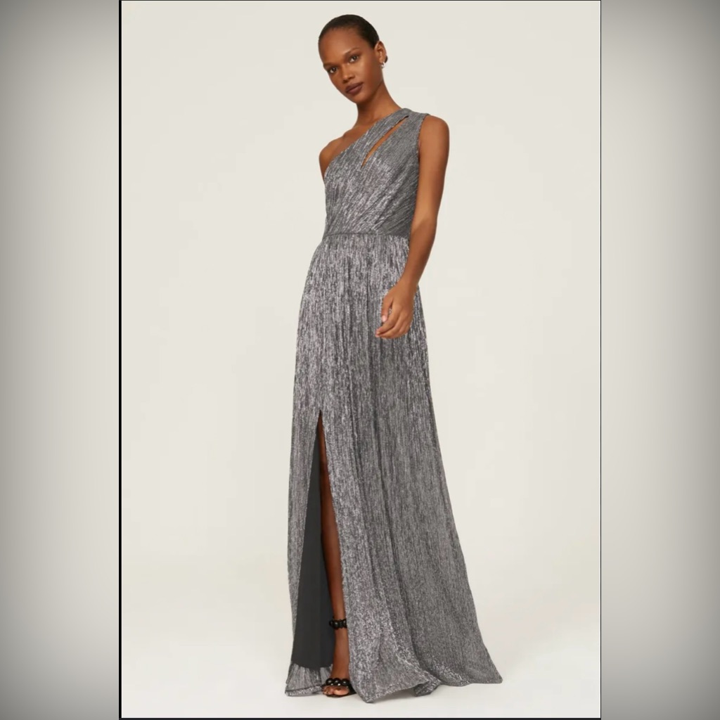Dress The Population One-Shoulder Silver Metallic Gown